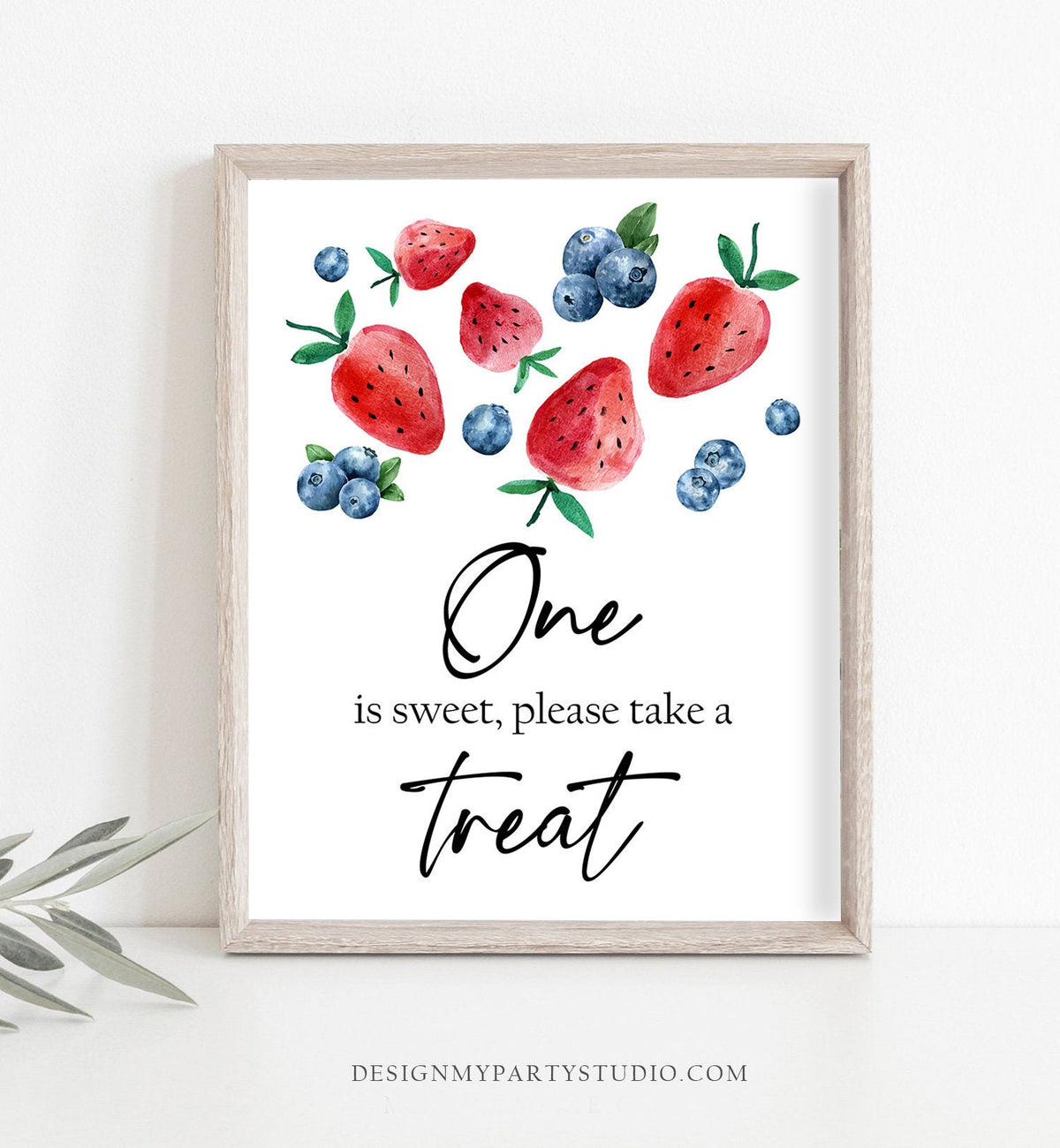 One is Sweet Take a Treat Berry First Birthday Sign Girl Strawberries Blueberry 1st Birthday Farmers Market Table Sign Decor Printable 0399