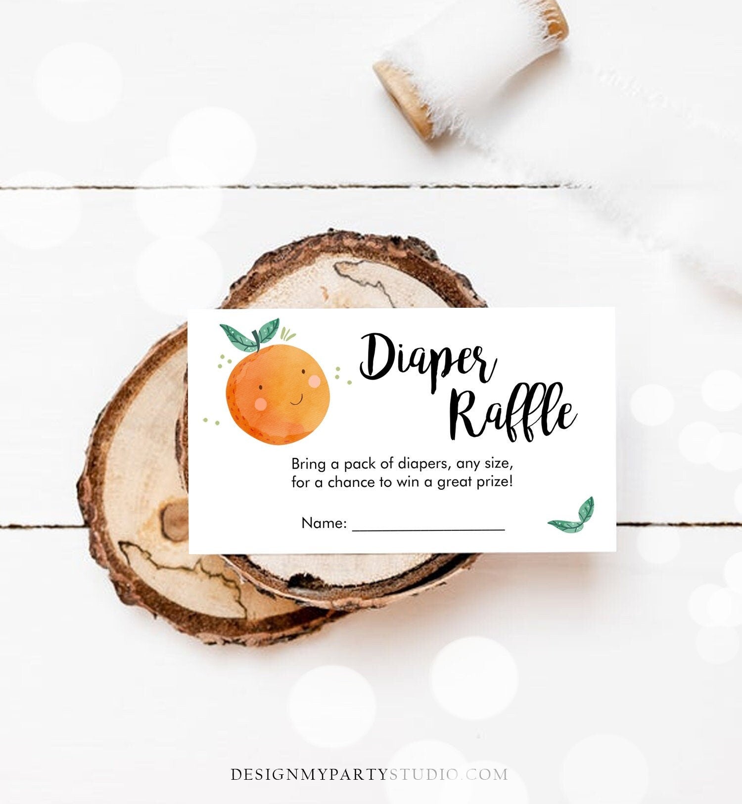 Editable Little Cutie Diaper Raffle Ticket Little Cutie Baby Shower Clementine Gender Neutral Greenery Template Printable Digital 0330