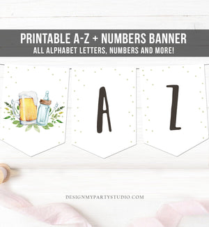 Baby is Brewing A-Z Banner Alphabet Numbers Banner Shower Decor Banner Beer Bottle Greenery Gender Neutral Beers Download Printable 0190