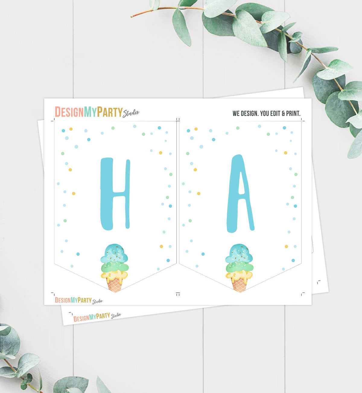 Happy Birthday Banner Boy Ice Cream Birthday Banner Ice Cream Party Boy Birthday Decorations Instant Download PRINTABLE DIGITAL DIY 0243