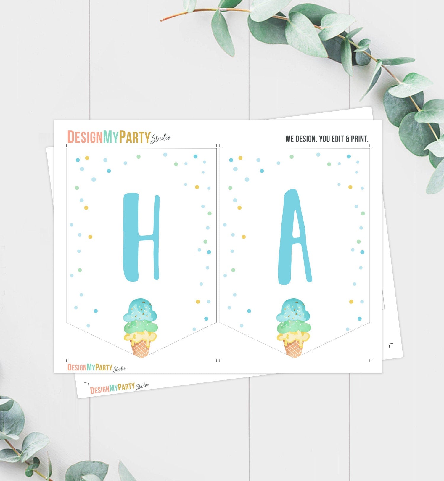 Happy Birthday Banner Boy Ice Cream Birthday Banner Ice Cream Party Boy Birthday Decorations Instant Download PRINTABLE DIGITAL DIY 0243