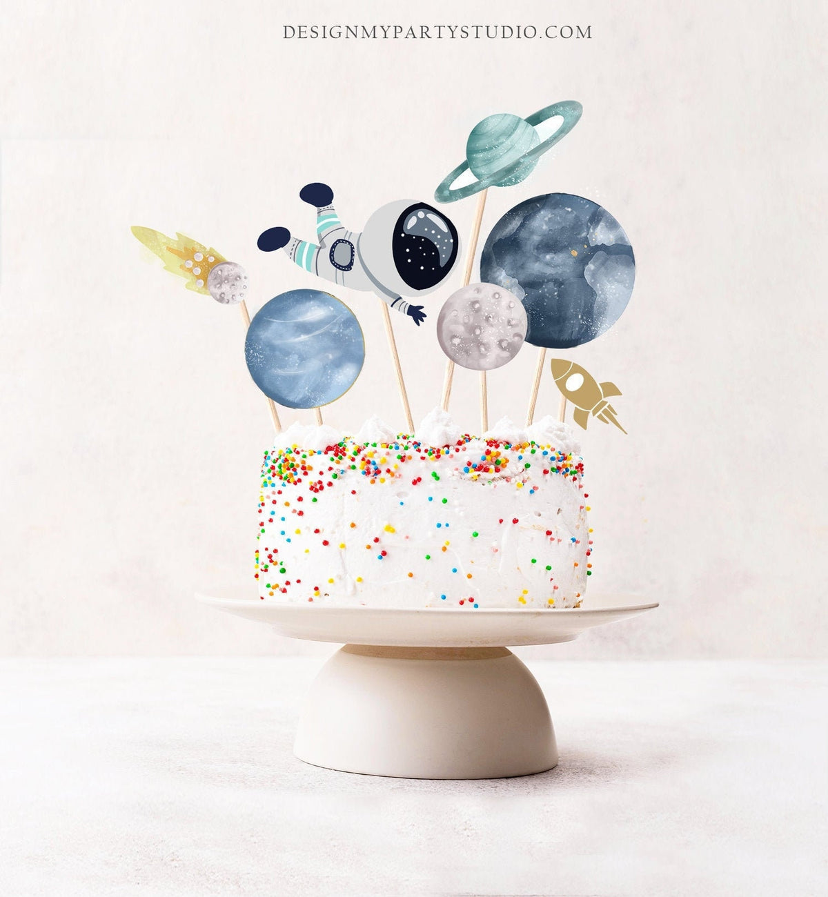 Printable Space Cake Topper Space Centerpieces Space Birthday Party Galaxy Table Decor Boy Astronaut Planets Watercolor Digital 0357 0366