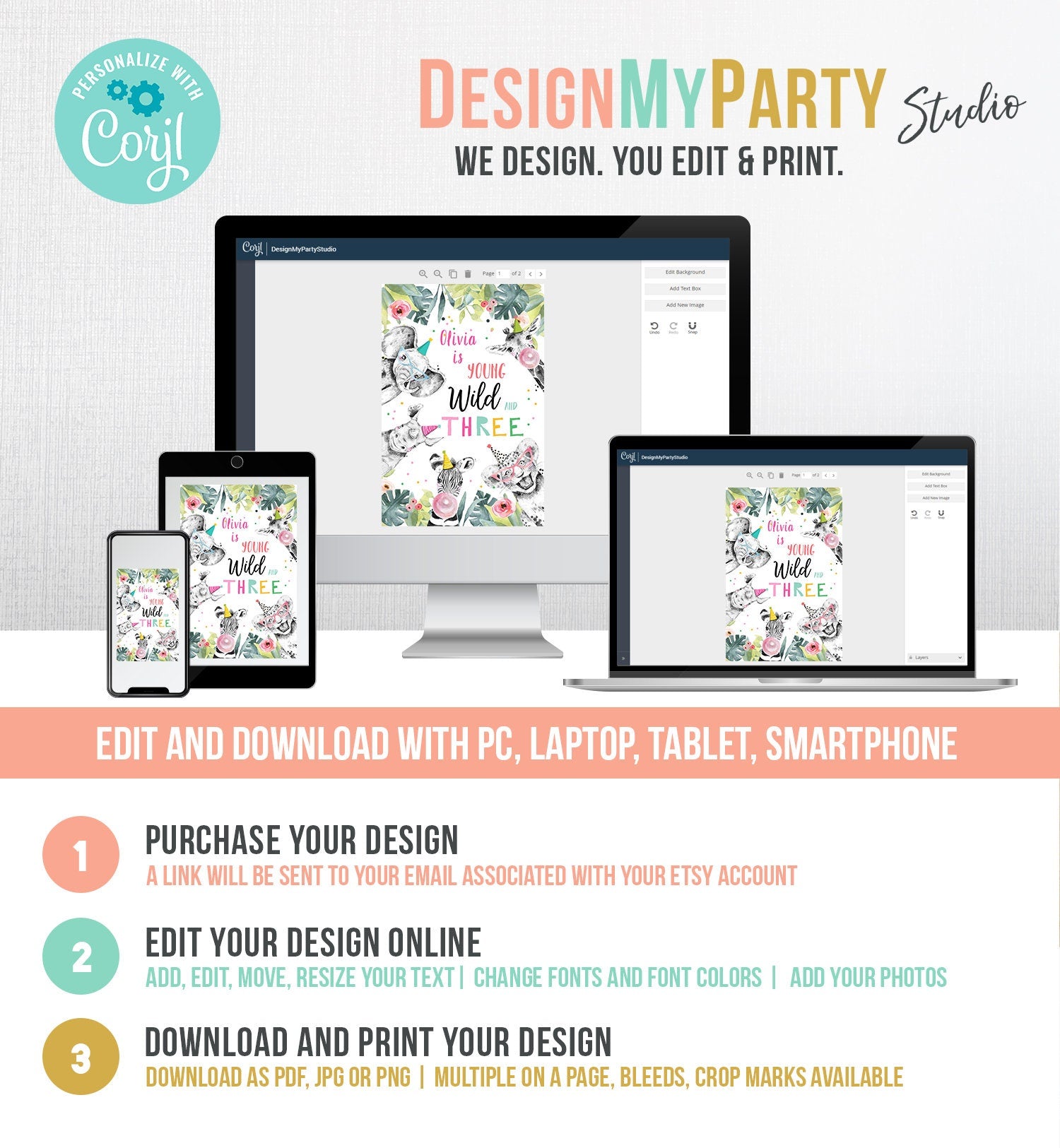 Editable Party Animals Juice Pouch Label Juice Favors Young Wild and Three Party Animals Birthday Girl Download Template Printable 0322