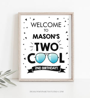 Editable Cool Birthday Party Welcome Sign Boy Birthday I'm This Many Pilot Sunglasses Blue Digital Download Corjl Template Printable 0136
