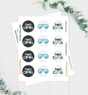 Two Cool Cupcake Toppers Favor Tags Boy 2nd Birthday Party Decoration I'm This Many Two Cool Birthday Blue download Digital PRINTABLE 0136