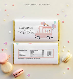 Editable Ice Cream Truck Candy Bar Wrapper Ice Cream Birthday Chocolate Bar Labels Ice Cream Party Download Corjl Template Printable 0415