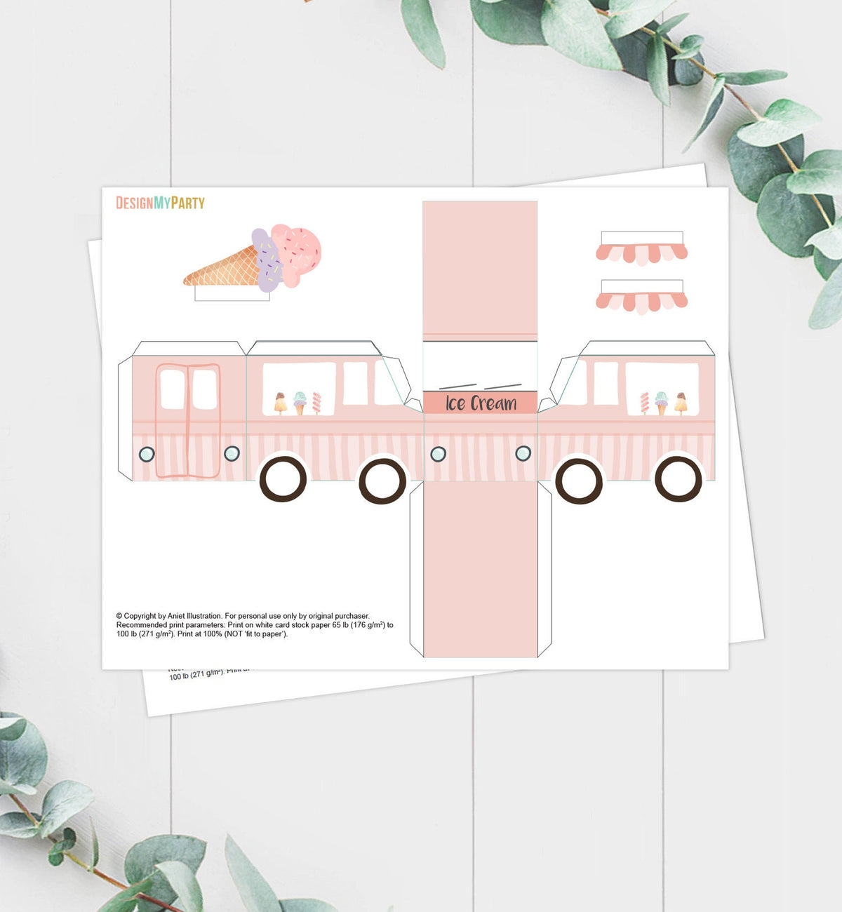 Printable Ice Cream Birthday Ice Cream Party Favor Box Ice Cream Centerpieces Table Decor Decorations Truck Pink Girl DIY Digital 0415