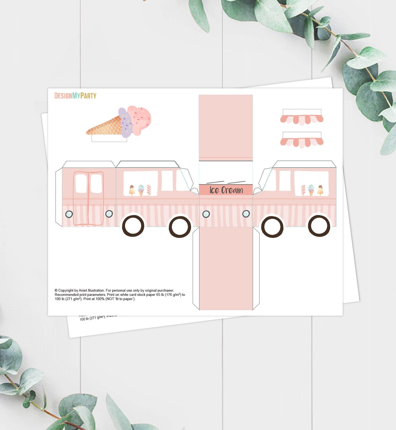 Printable Ice Cream Birthday Ice Cream Party Favor Box Ice Cream Centerpieces Table Decor Decorations Truck Pink Girl DIY Digital 0415