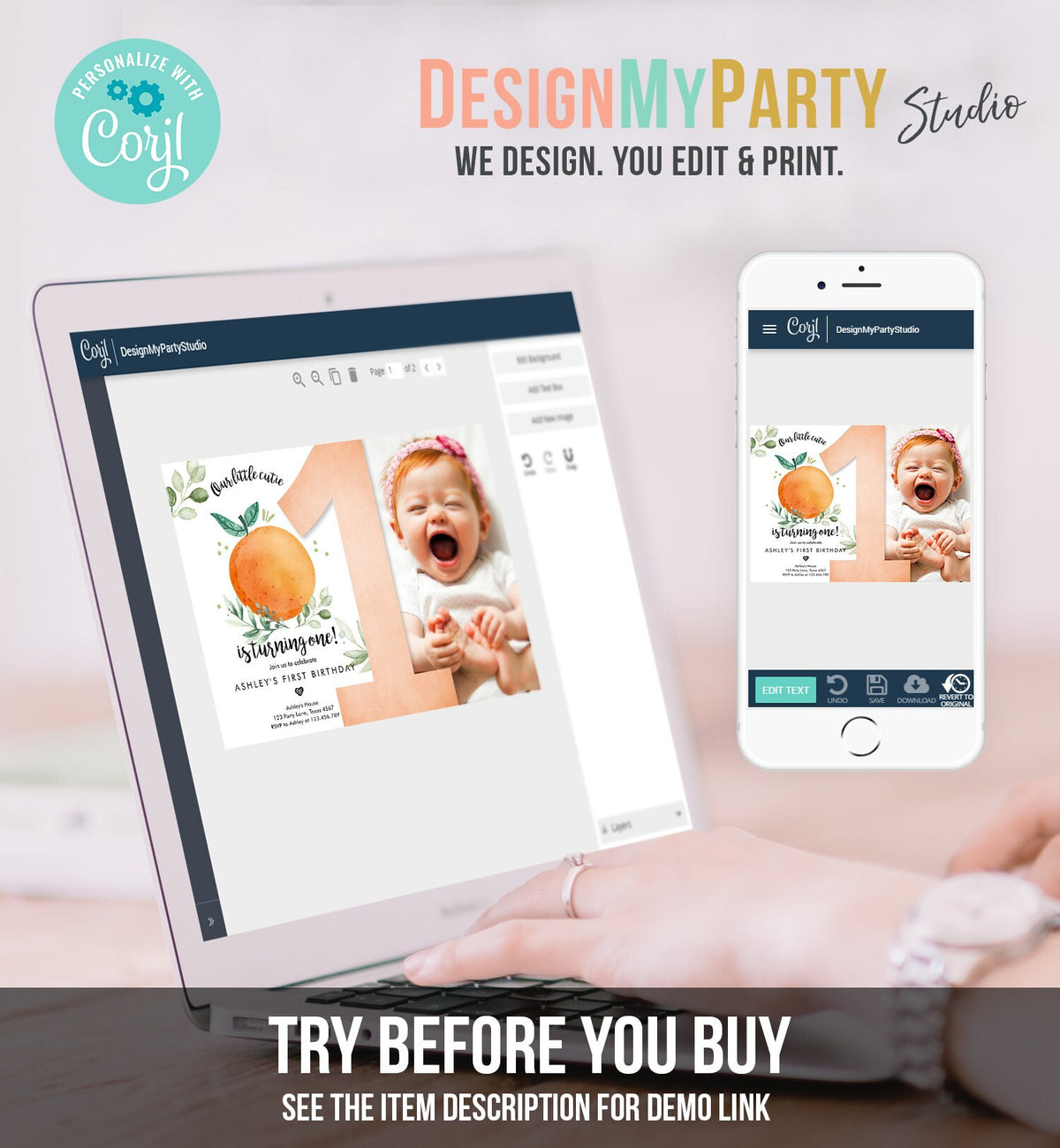 Editable Little Cutie Birthday Invitation Clementine Oranges Party Boy Girl Orange Invitation Citrus Download Printable Corjl Template 0330