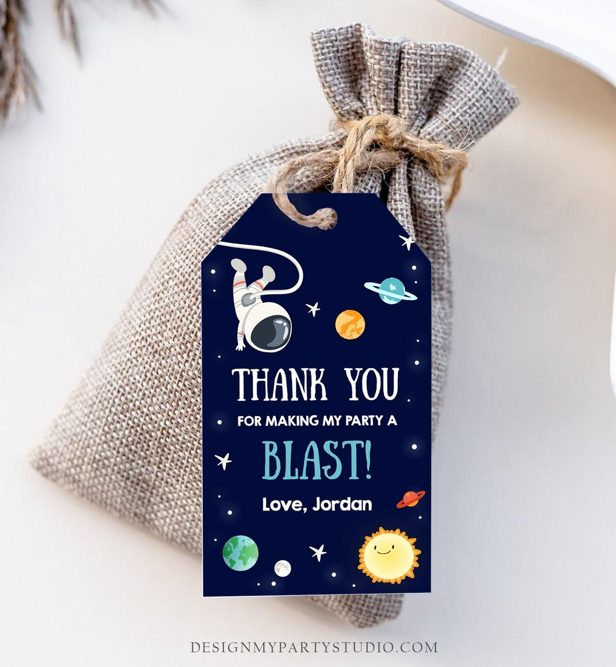 Editable Space Astronaut Favor Tags Space Birthday Thank You Tags Label Rocket Gift Outer Space Party Shower Corjl Template Printable 0259