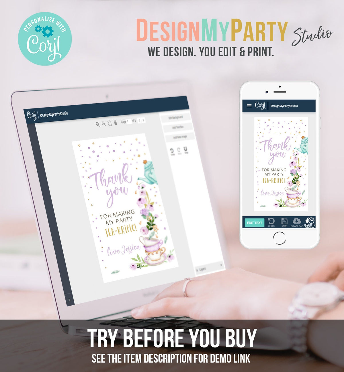 Editable Tea for Two Favor Tags Tea Birthday Thank You Tags Tea-rrific Tea Party Garden Floral Par-Tea Gift Digital Download Template 0349