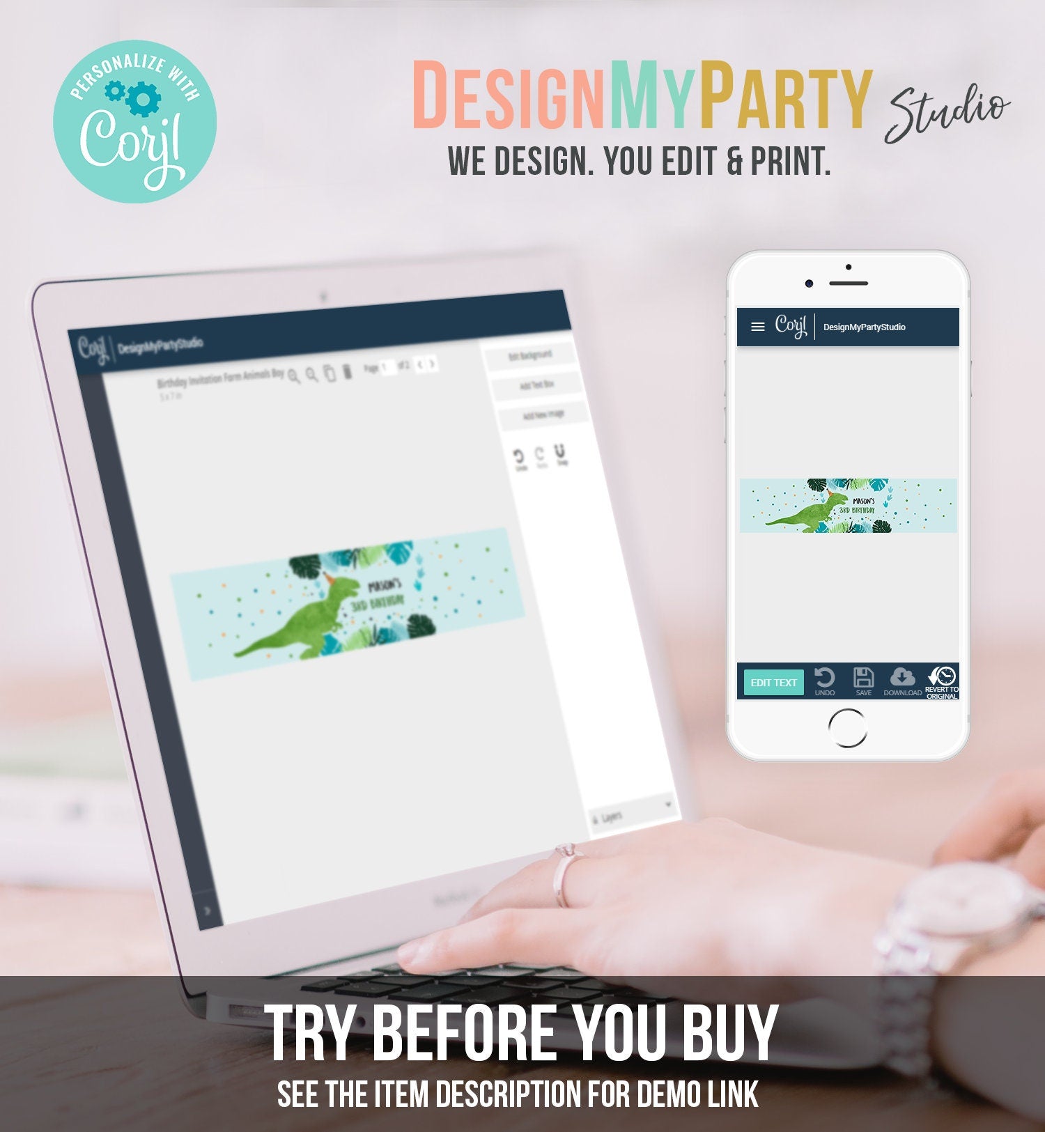 Editable Dinosaur Water Bottle Labels Dinosaur Birthday T-Rex Dino Birthday Decor Green Blue Prehistoric Dino Printable Template Corjl 0389