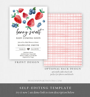 Editable Strawberry Blueberry Baby Shower Invitation Cute Berry Sweet Baby Strawberries Twin Download Printable Template Corjl Digital 0399