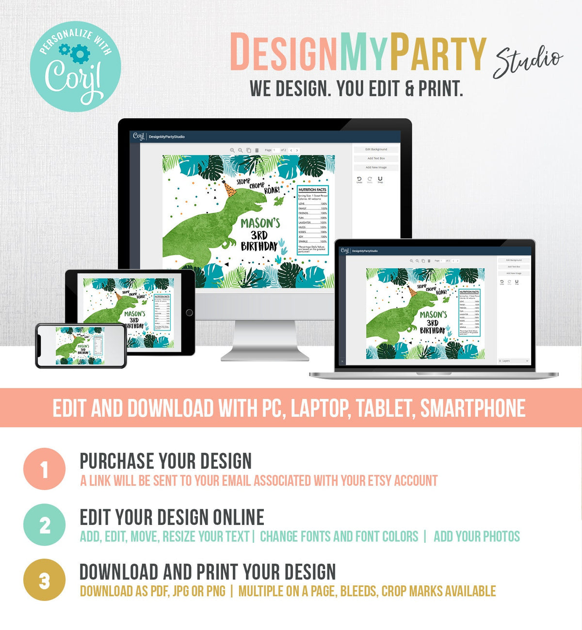 Editable Dinosaur Chip Bag Dino T-Rex Party Decor Boy Dino Birthday Party Snack Favors Potatoes Green Digital Template Printable 0389