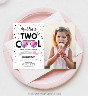 Editable Two Cool Birthday Invitation Girl Second Birthday Party 2nd I'm this Many I'm Two Cool Sunglasses Printable Corjl Template 0136