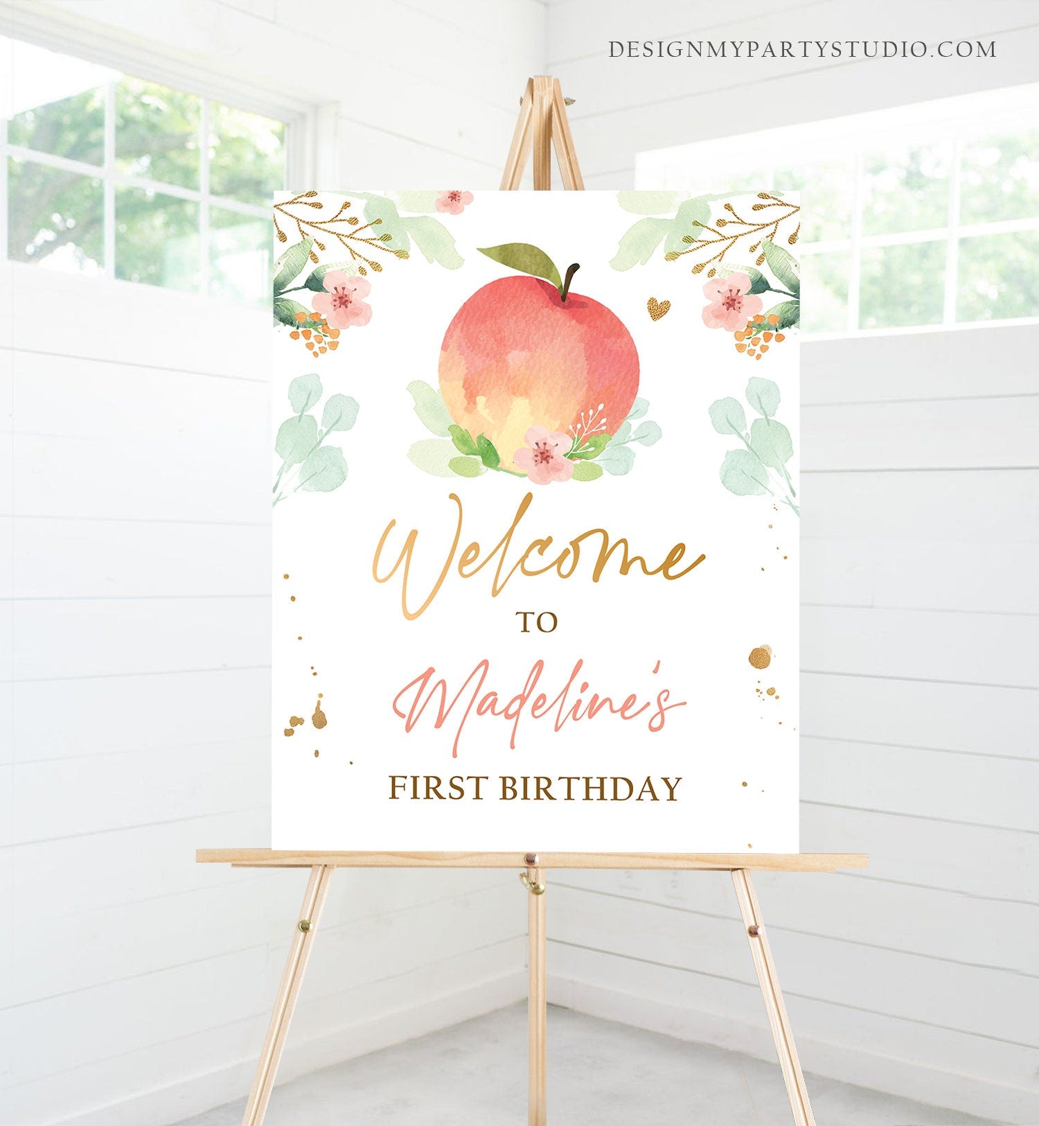 Editable Peach Welcome Sign Sweet as a Peach Birthday Sign Peach 1st Birthday Decor Welcome Poster Peaches Digital Template Printable 0401