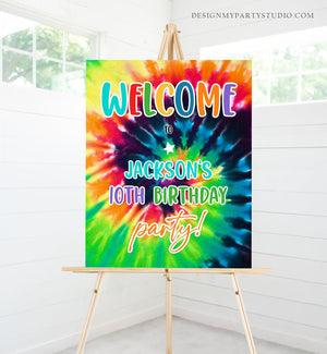 Editable Tie Dye Welcome Sign Tie Dye Birthday Sign Boy Craft Birthday Decor Peace Hippie Rainbow Download Template Corjl PRINTABLE 0407