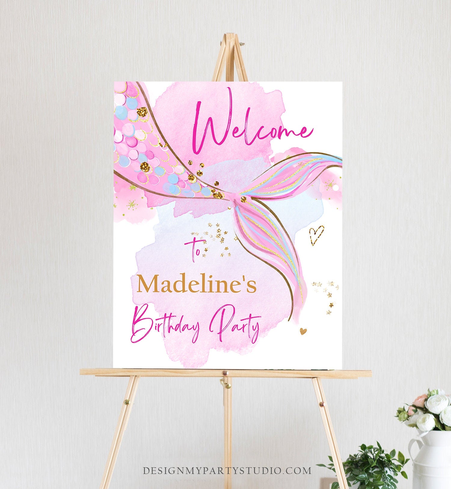 Editable Mermaid Welcome Sign Mermaid Birthday Sign Girl Mermaid Tail Birthday Decor Welcome Under The Sea Template Corjl PRINTABLE 0403