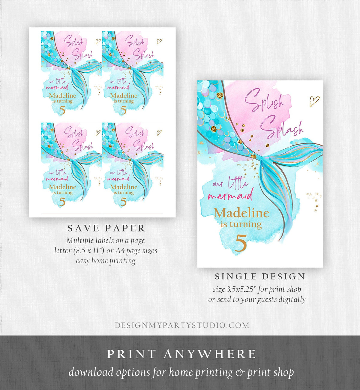 Editable Mermaid Juice Pouch Label Juice Favors Mermaid Birthday Party Girl Pink Blue Teal Under The Sea Digital Template Printable 0403