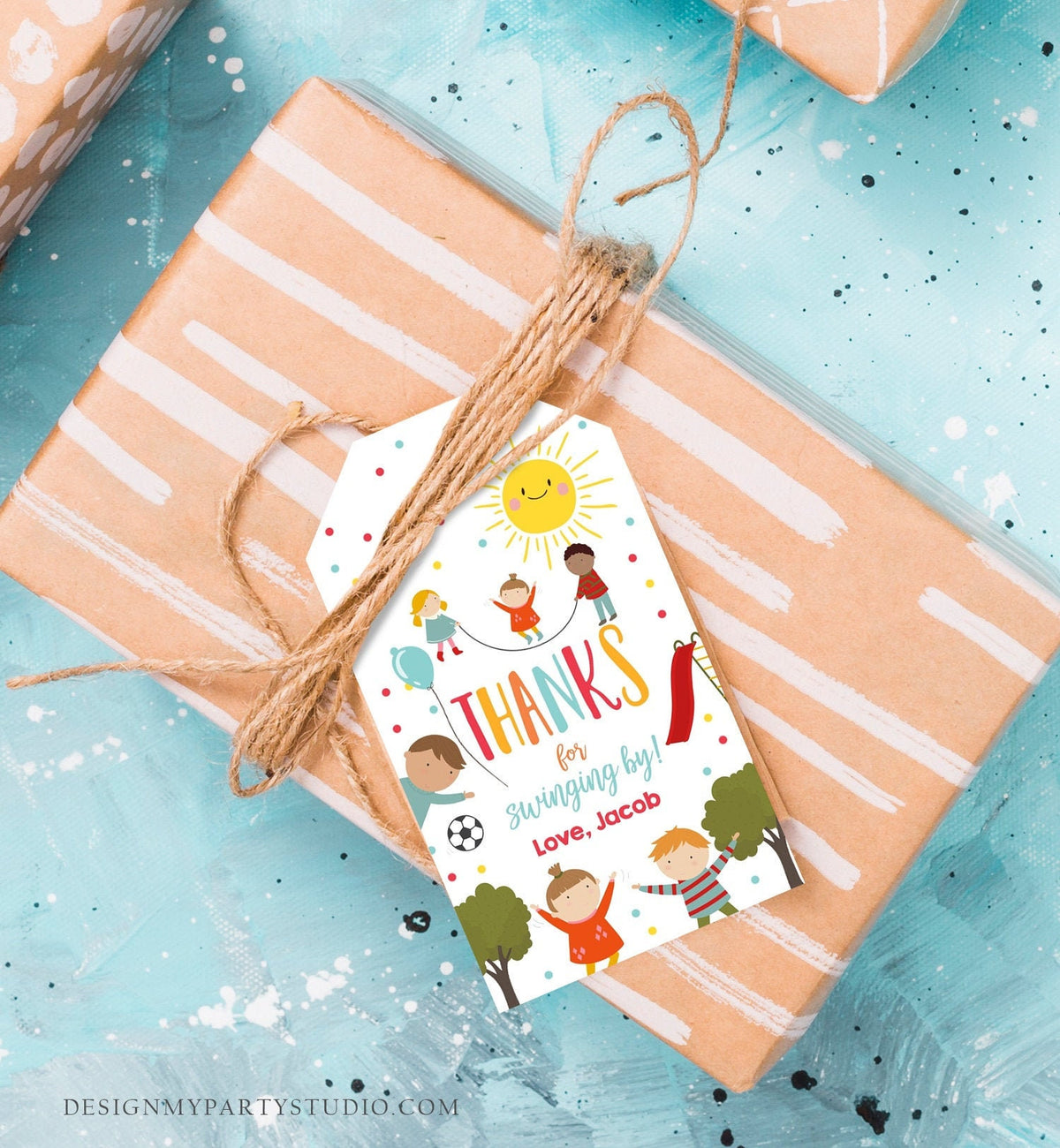 Editable Playground Favor Tag Party In the Park Thank You Tag Boy Birthday Run Climb Slide Digital Download Template Printable 0327