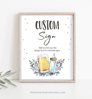 Editable Custom Baby is Brewing Sign Brewing Baby Shower Decor Table Sign Beers Bottles Lavender Purple Corjl Template Printable 8x10 0190