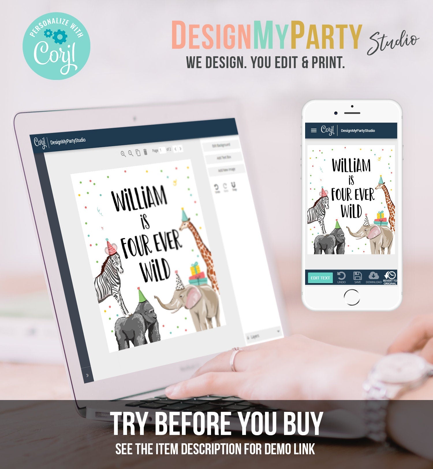 Editable Four Ever Wild Birthday Sign Safari Animals Zoo Jungle Party Wild Animals Party Fourth Birthday 4th Digital Template Printable 0142
