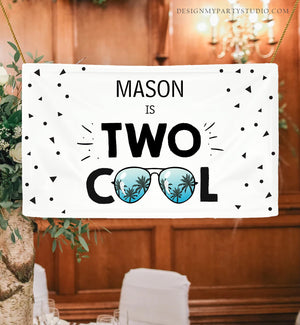 Editable Two Cool Backdrop Banner Boy Second Birthday Party Sunglasses Pilot Two Legit to Quit Decor Download Corjl Template Printable 0136
