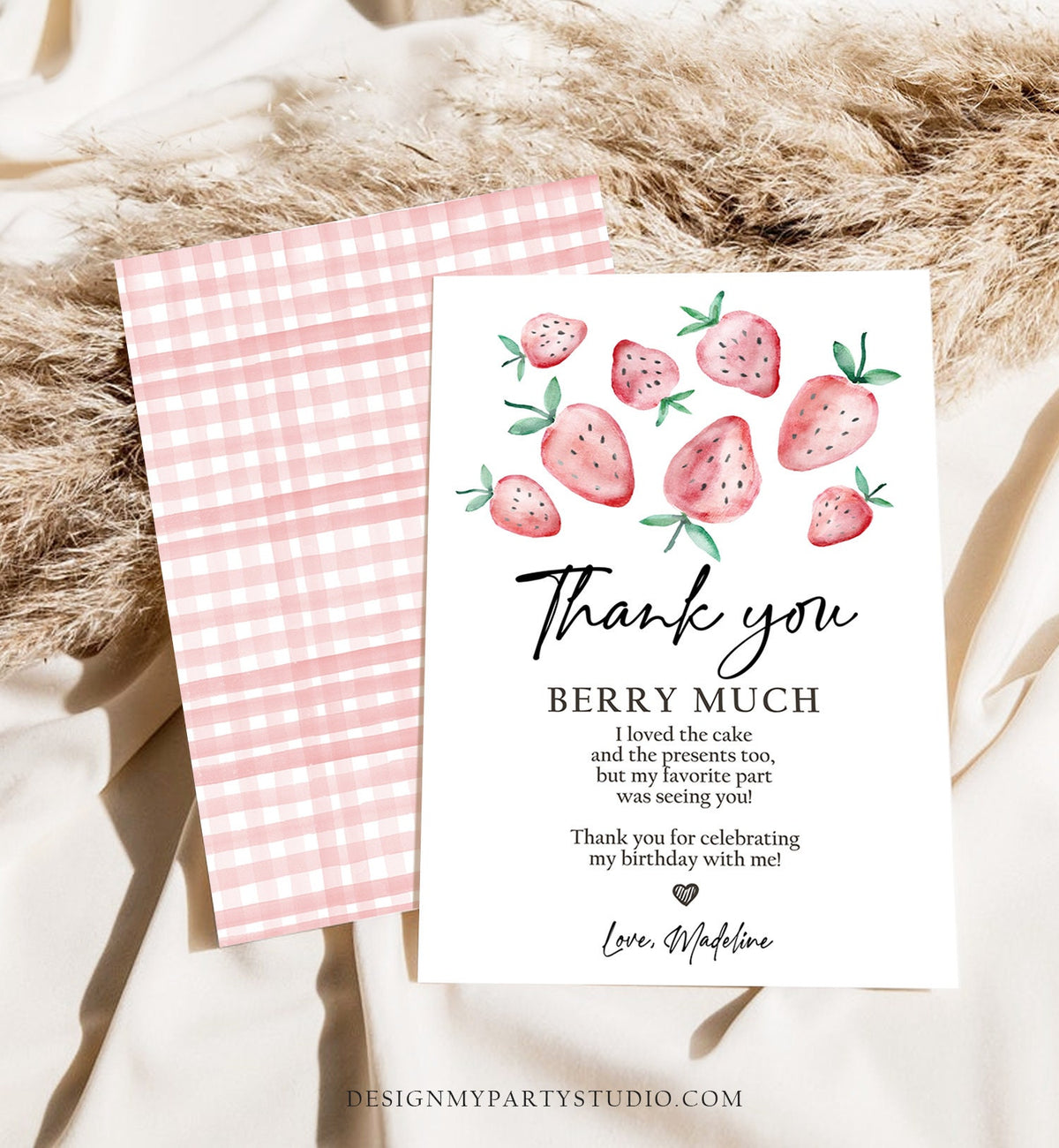 Editable Strawberry Thank You Card Strawberry Birthday First Berry Much Farmers Market Strawberries Download Printable Template Corjl 0399