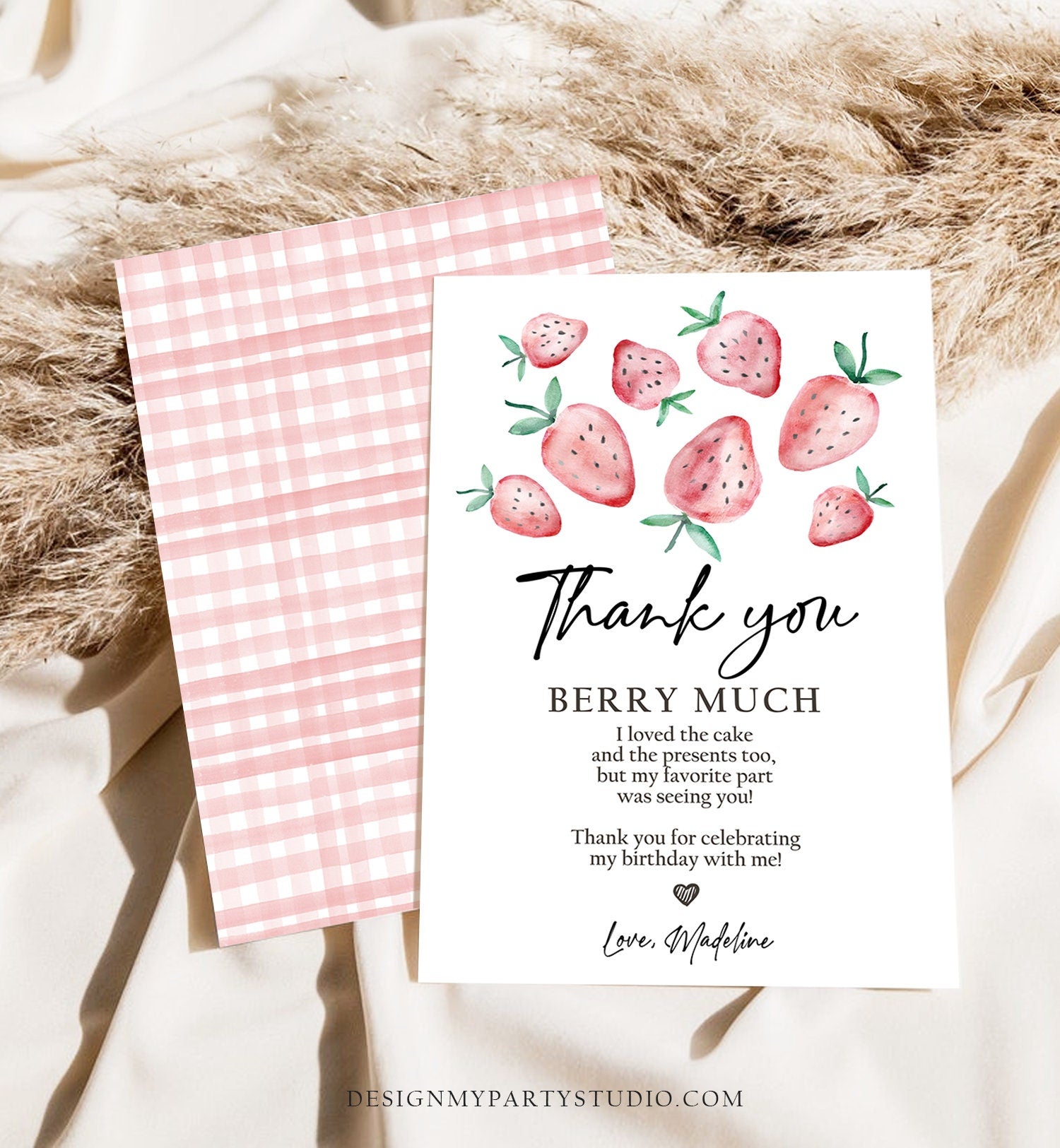 Editable Strawberry Thank You Card Strawberry Birthday First Berry Much Farmers Market Strawberries Download Printable Template Corjl 0399