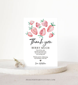 Editable Strawberry Thank You Card Strawberry Birthday First Berry Much Farmers Market Strawberries Download Printable Template Corjl 0399