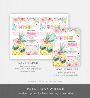 Editable Hawaiian Luau Birthday Invitation Pineapple Birthday Party Pool Party Pineapple Pink Girl Download Corjl Template Printable 0391