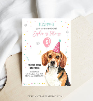 Editable Dog Birthday Party Invitation Beagle Birthday Invite Pink Girl Come Sit Stay Party Animal Download Printable Template Corjl 0384
