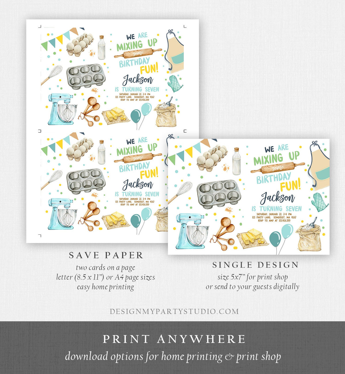 Editable Baking Birthday Party Invitation Kids Cooking Birthday Girl Chef Party Kitchen Cupcakes Digital Download Template Printable 0364