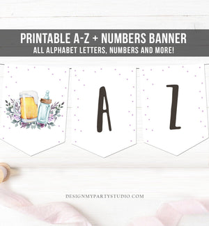 Baby is Brewing A-Z Banner Alphabet Numbers Banner Shower Decor Banner Beer Bottle Greenery Purple Lavender Beers Download Printable 0190