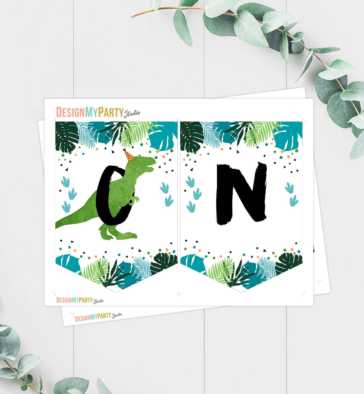 Dinosaur High Chair Banner Dinosaur 1st First Birthday Boy High Chair ONE Banner Dino Party Decor T-Rex Birthday Gold PRINTABLE Digital 0389