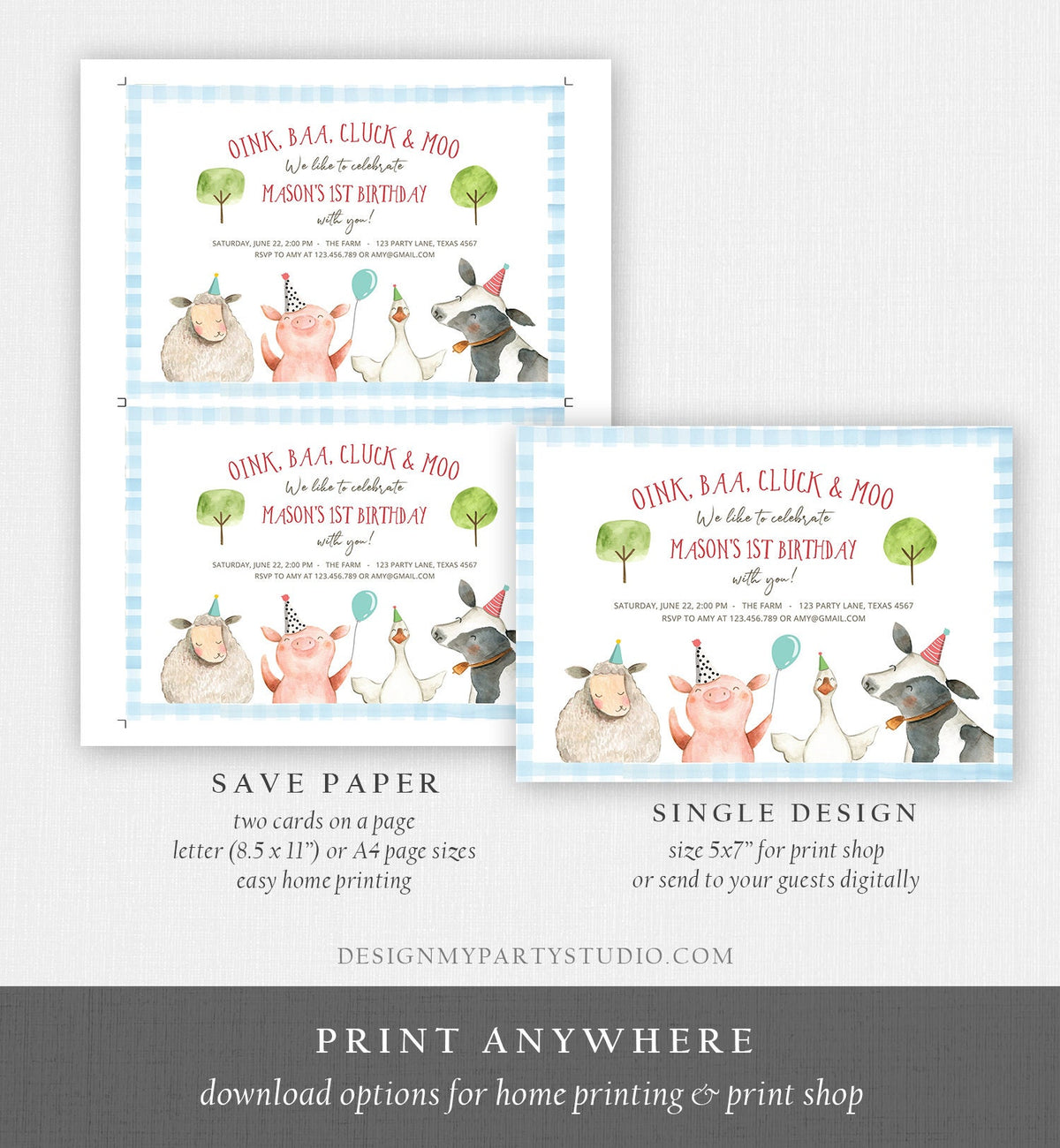 Editable Farm Birthday Invitation Boy Farm Animals Boy Barnyard Birthday Party Animals Printable Invitation Template Digital Corjl 0155
