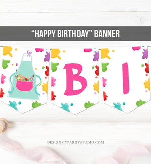 Painting Party Happy Birthday Banner Art Party Banner Birthday Girl Pink Craft Party Decor Paint Instant download PRINTABLE DIGITAL DIY 0319