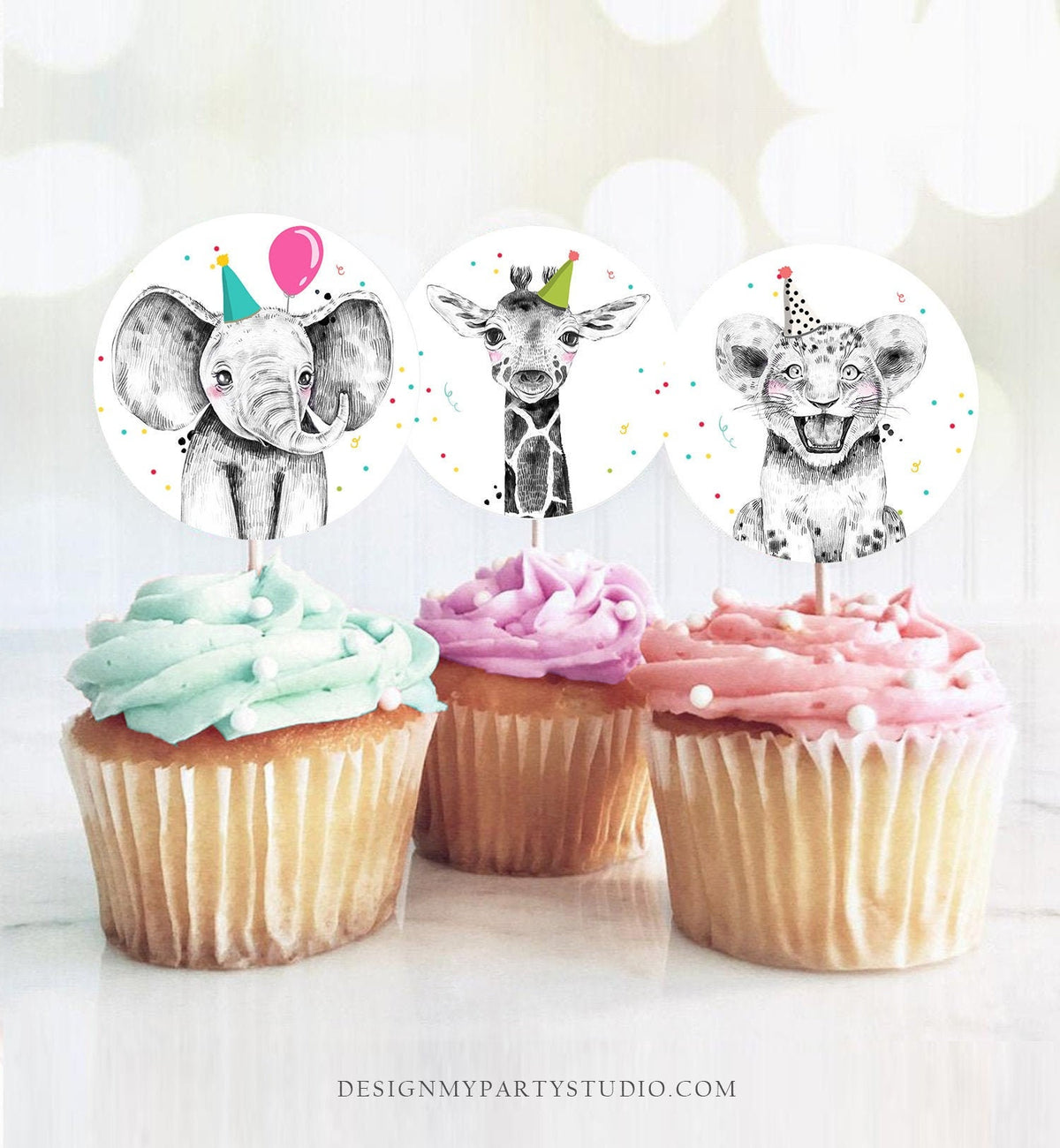 Party Animals Cupcake Toppers Favor Tags Birthday Party Decoration Safari Animals Zoo Birthday Wild One download Digital PRINTABLE 0390