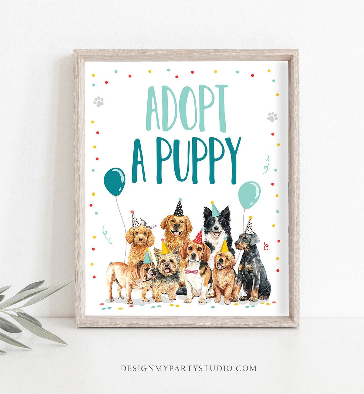 Adopt a Puppy Birthday Sign Table Decor Dog Birthday Party Boy Puppy Adoption Vet Pawty Decor Table Sign Instant Download Printable 0384