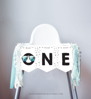 One Cool Dude High Chair Banner Sunglasses Palm 1st First Birthday Boy High Chair ONE Banner Party Decor Digital Download PRINTABLE 0136