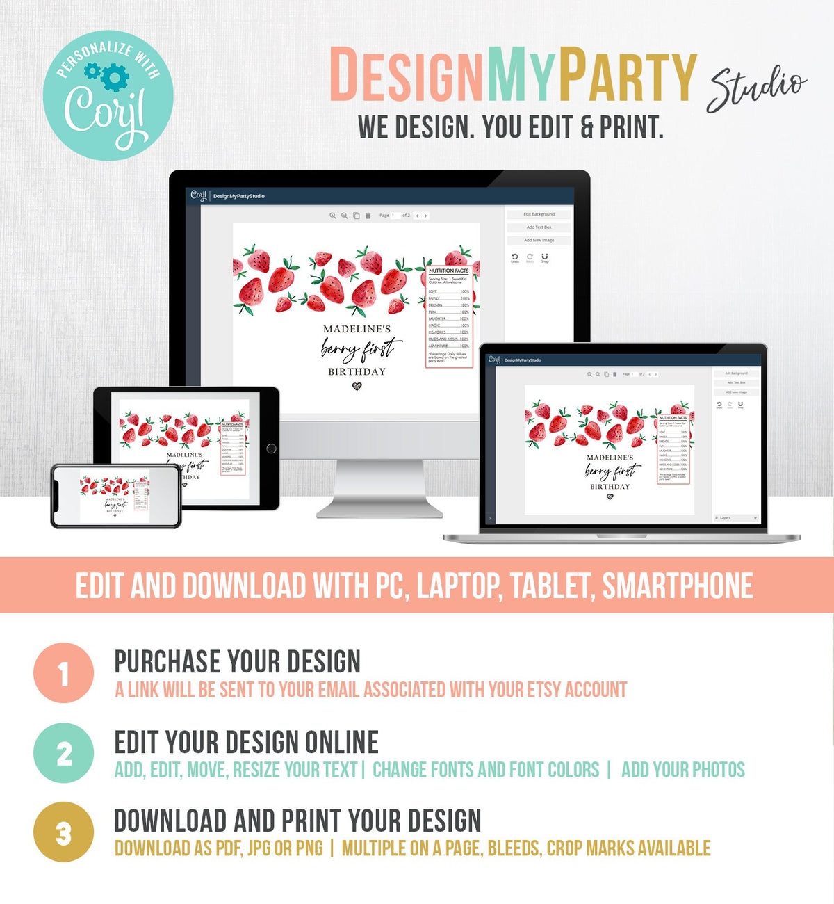 Editable Strawberry Chip Bag Berry First Birthday Party Decor Strawberry Berry Sweet Snack Favors Digital Download Template Printable 0399