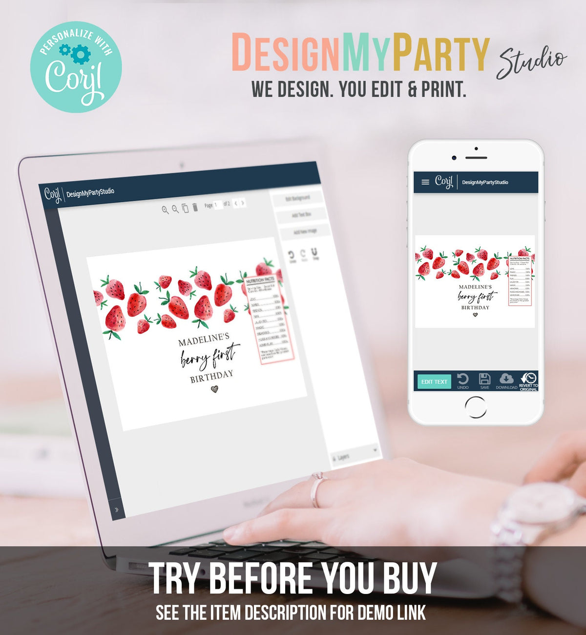 Editable Strawberry Chip Bag Berry First Birthday Party Decor Strawberry Berry Sweet Snack Favors Digital Download Template Printable 0399