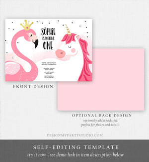 Editable Flamingo Unicorn Birthday Invitation Magical Party Invite Girl First Birthday Digital Invite Template Instant Download Corjl 0019
