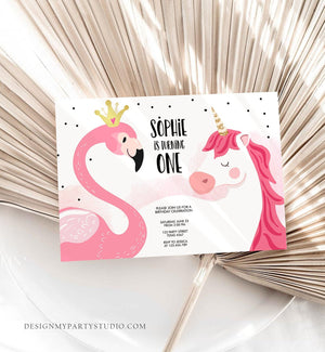 Editable Flamingo Unicorn Birthday Invitation Magical Party Invite Girl First Birthday Digital Invite Template Instant Download Corjl 0019