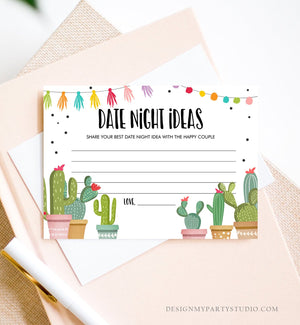 Editable Date Night Ideas Bridal Shower Game Idea Card Advice Game Insert Card Date Jar Fiesta Cactus Activities Mexican Corjl Template 0254