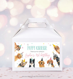 Editable Puppy Carrier Box Favor Label Puppy Birthday Favor Box Label Boy Girl Adopt a Puppy Pet Vet Digital Download Printable Corjl 0384