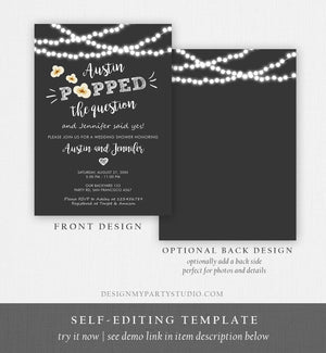 Editable Popped the Question Engagement Party Invitation Couples Shower Rustic Wedding String Lights Popcorn Corjl Template Printable 0110