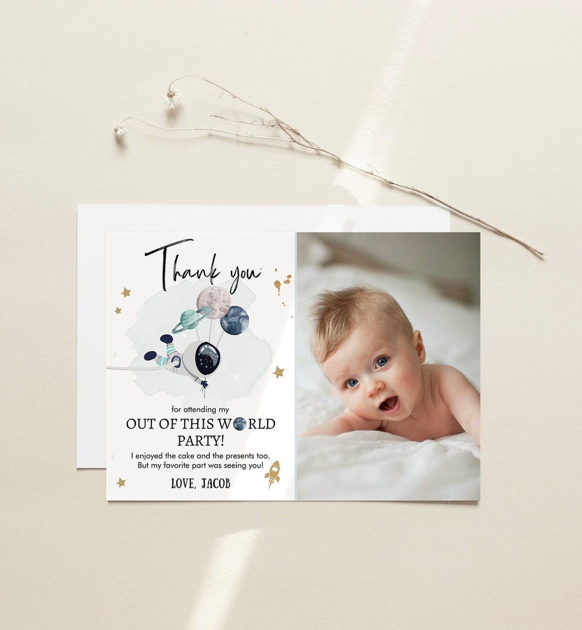Editable Space Birthday Thank You Card Space Astronaut Galaxy Thank You Note Planets Boy Blue Digital Download Template Printable 0366