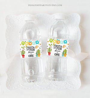 Editable Water Bottle Labels Fiesta 1st Birthday Fiesta and Fun One Cactus Mexican Printable Bottle Labels Succulent Template Corjl 0161
