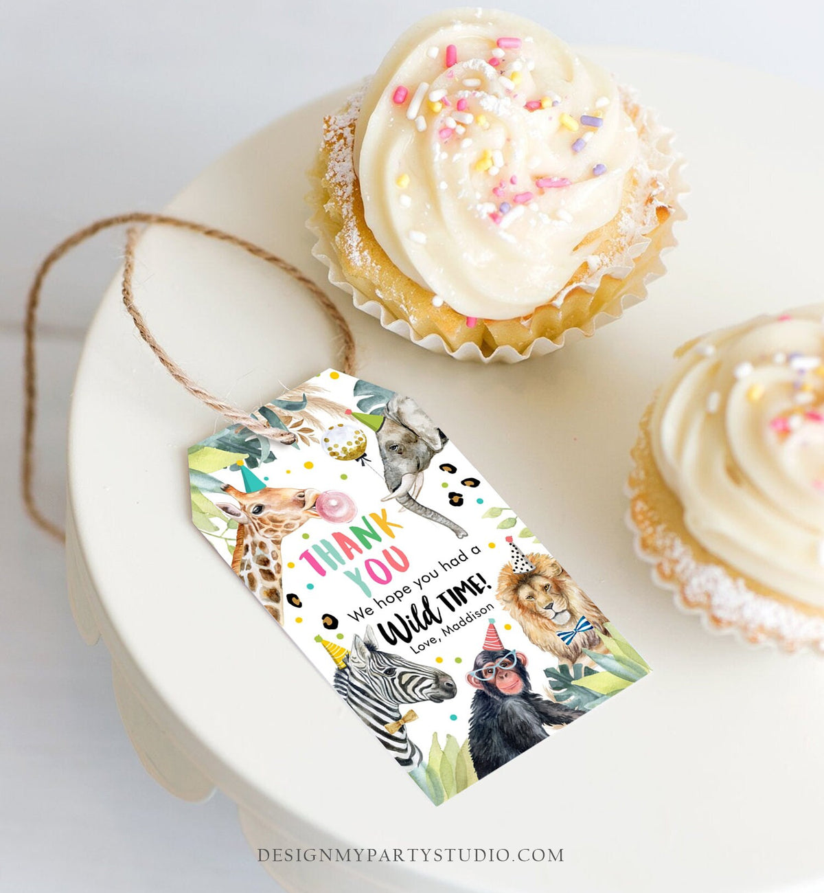 Editable Party Animals Favor Tags Wild One Animals Thank You Tags Safari Zoo Girl Birthday Wild Time Gift Tag Digital Corjl Template 0417
